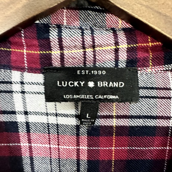 Lucky Brand Plaid Button Shirt Womens Large Red Western 90s Grunge Preppy Casual - Picture 2 of 8